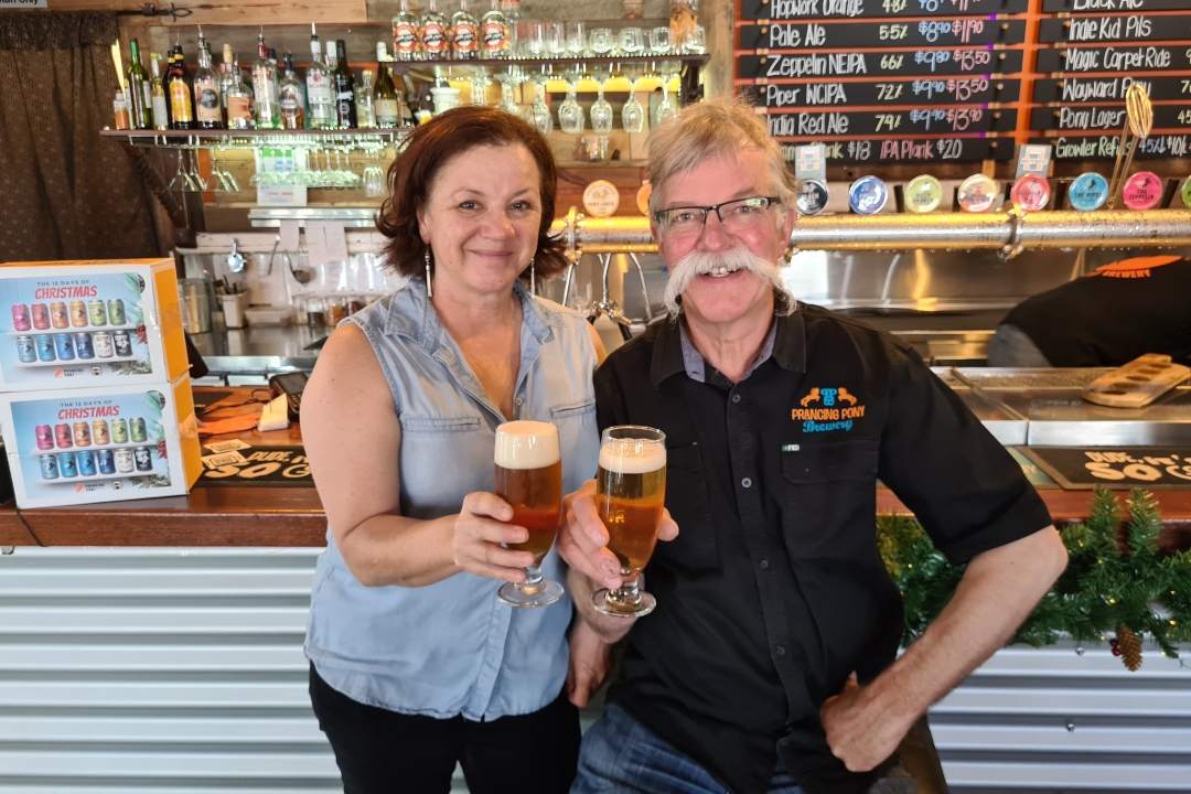 Corinna Steeb and Frank Samson at Prancing Pony Brewery.